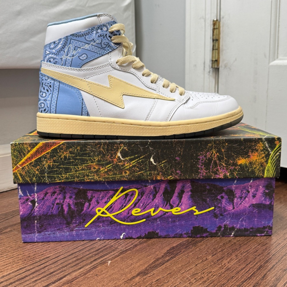 Reves Paris Air Kiy 85 Hi Powder Blue Paisley Bandana Yellow Lightning Bolt 8.5